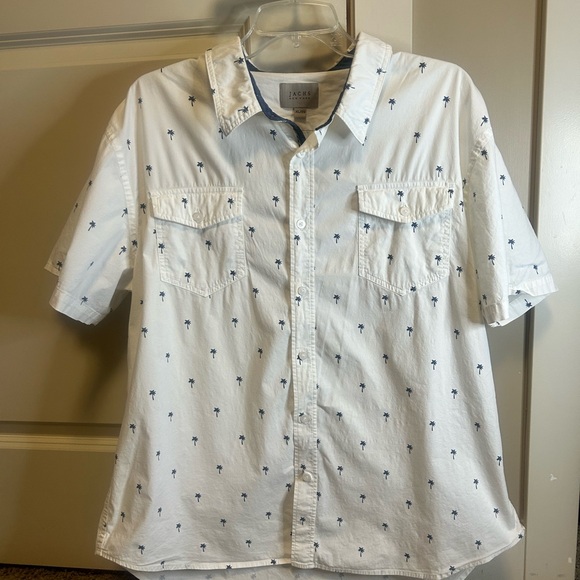 Men’s XL button up short sleeve white shirt with mini palm tree design print - Picture 4 of 12
